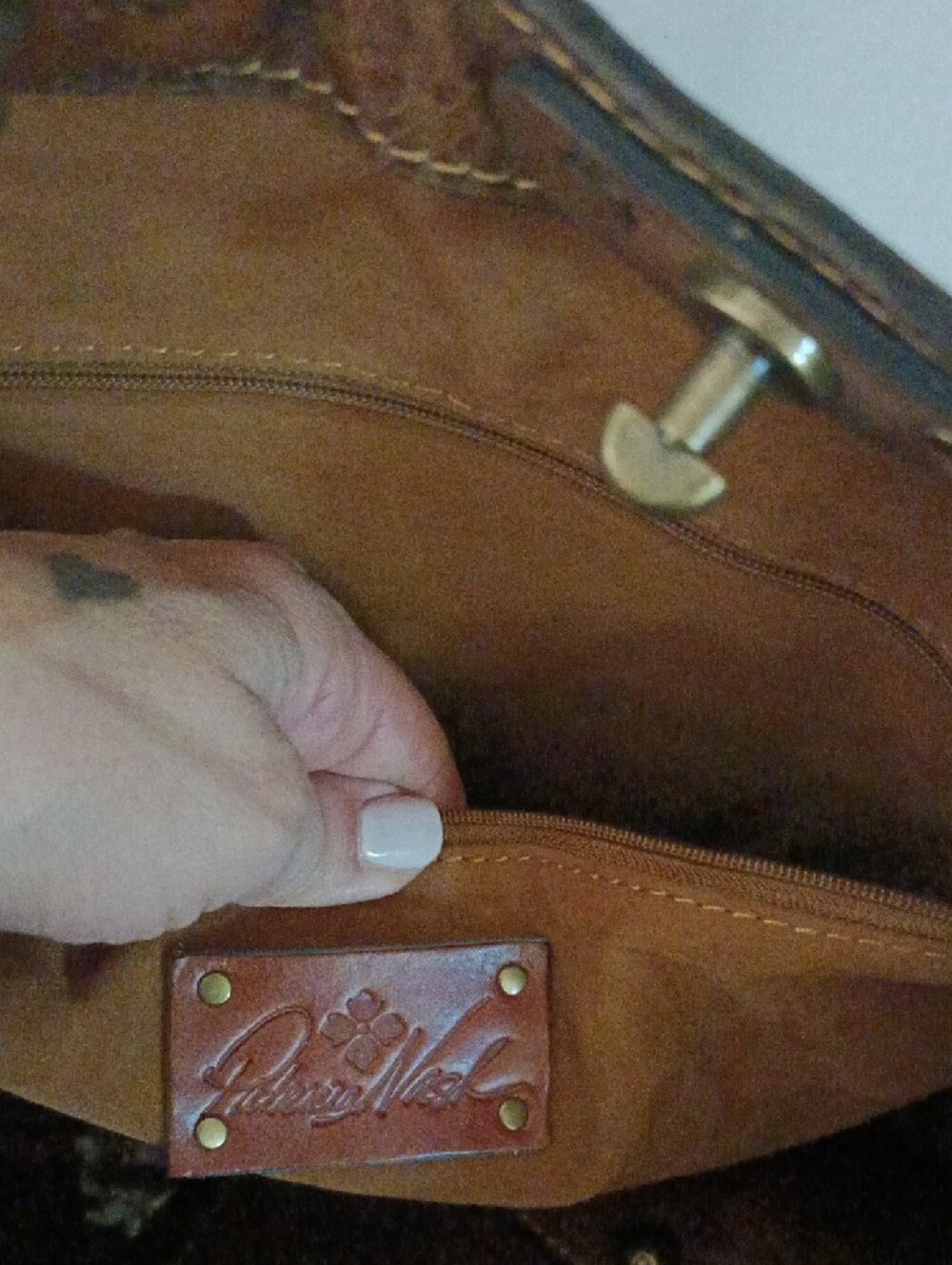 Patricia Nash Distressed Brown Leather Studded Tote - Picture 2 of 3